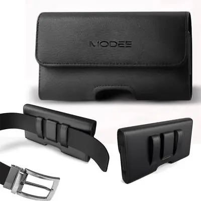 BLACK Card Slot Leather Pouch Clip For Phone With Otterbox Thick Battery Case On • $8.99