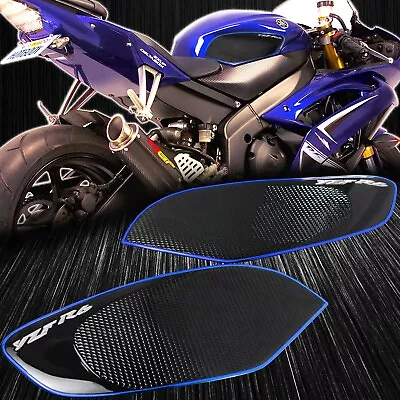 Tank Side Knee Stomp Protector Guard Pad 08-16 Yamaha YZFR6 R6 Black+Chrome Blue • $18.98