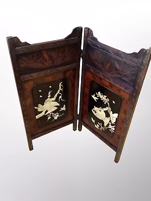 Antique Screen Divider Japanese Lacquered Carved Inlaid Shibayama Meiji Beauti • £145