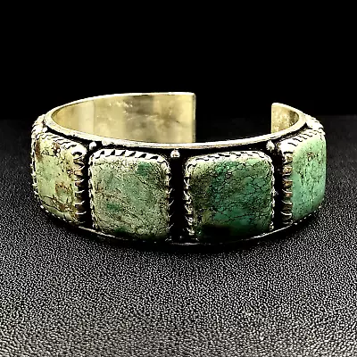 Vintage Silver Green  Turquoise Large Wide Cuff Bracelet • $399