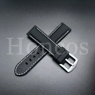 22mm Rubber Band Strap For Montblanc Timewalker Watch Black White Stitching  • $15.95