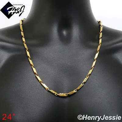 24 MEN's Stainless Steel 4mm Gold Plated Greek Key Arrow Bullet Chain Necklace • $15.99