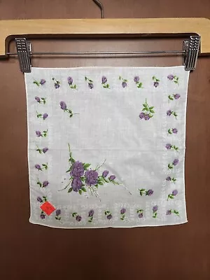 Vintage Womens Purple Rose Bud Floral Hankerchief ~NEW~ Unused 10.5  X 10.5  • $5.99