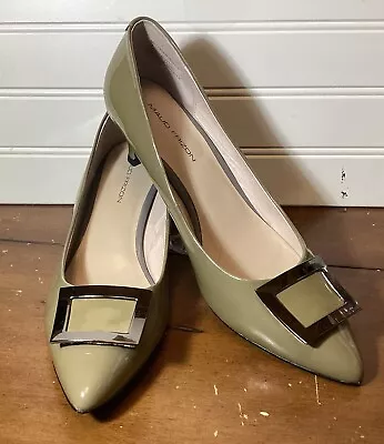 MAUD FRIZON Paris Patent Pumps Olive Green With Silver Buckle Size 39 • $40