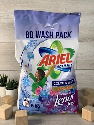 ARIEL ACTILIFT Colour & White 6 KG Washing Powder Touch Of Lenor 80 Washes • £18.49