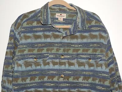 Mens Vtg Woolrich Lodge Hunting Bear Deer Moose  Aztec Flannel Shirt Sz L 6429 • $25.99