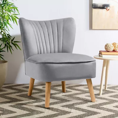 Grey Velvet Oyster Accent Chair Cocktail Sofa Bedroom Lounge Makeup Dining Stool • £119.95