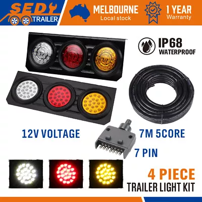 63 LED Trailer Tail Light Kit Pair Plug 7m 5 Core Wire 7 Pin Flat Plug Ute Set • $59.99