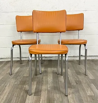 $359.10 • Buy Vintage Mid Century Tubular Chrome Vinyl Dining Chairs - Set Of 3