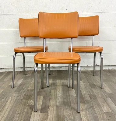 $359.10 • Buy Vintage Mid Century Tubular Chrome Vinyl Dining Chairs - Set Of 3