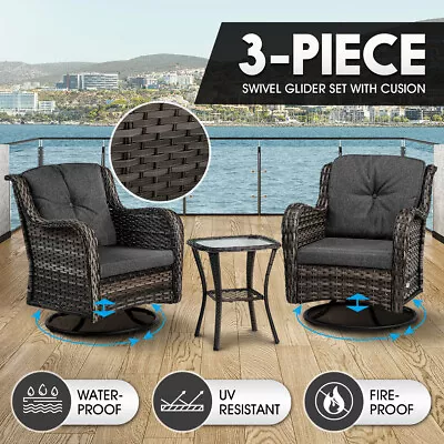 $549.95 • Buy Garden Outdoor Furniture Lounge Setting Wicker Sofa 3 Pcs Patio Set Swivel Chair