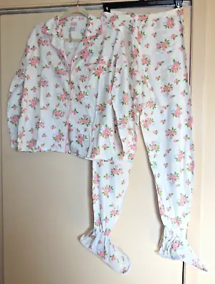 Vintage 70’s NWT 2 Piece Footed PJ’s 100% Cotton Pajamas Women LG  Footie NOS • $74