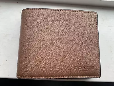 Coach Brand New F74991 Men's Compact ID Wallet Dark Saddle Calf Leather NWT $178 • $60