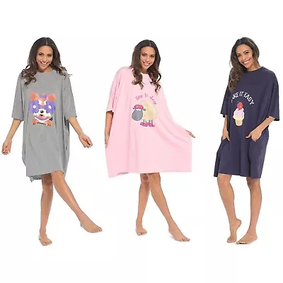 Oversized Sleep T-Shirt Ladies Boyfriend Fit Baggy Nightie Lounge Dress Pockets • £12.99