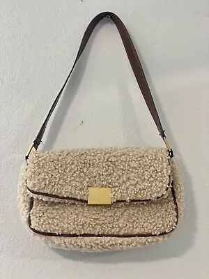Sherpa Fleece Zara Bag Clutch Rare Bag Purse Camel Leather • $35