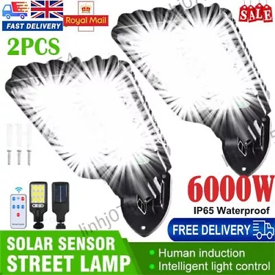 6000W LED Solar Wall Light PIR Motion Sensor Security Outdoor Garden Street Lamp • £7.39