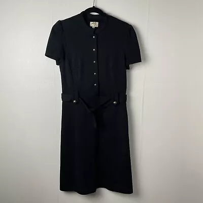 MILLY OF NEW YORK Black Wool Blend Gold Button Short Sleeve Dress Size Medium. • $64.99