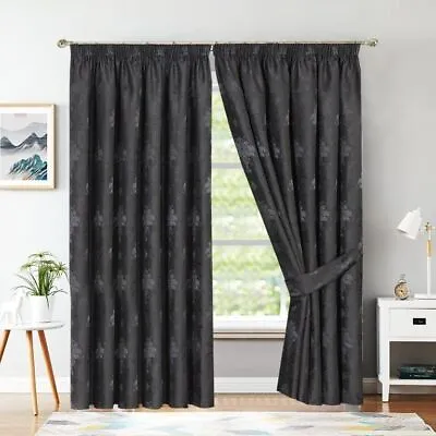 New Fully Lined Jacquard Curtains Pencil Pleat Ready Made Luxury Floral Curtains • £64.85