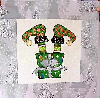 Scrappy Christmas Elf In Green Gift Box Mini Quilt Top Only Appx 15½ In. Sq #735 • $15.99