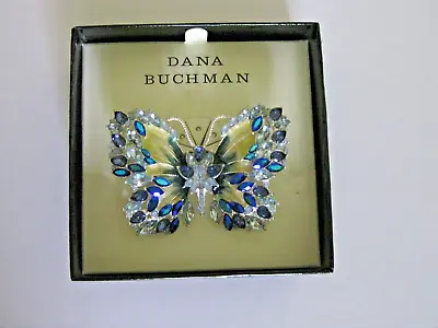 Vintage Dana Buchman Blue Butterfly Pin Rhinestone Brooch NIB • $18