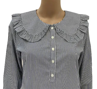 J Crew Blue & White Striped Peter Pan Collared Blouse Size 0 • $64.99