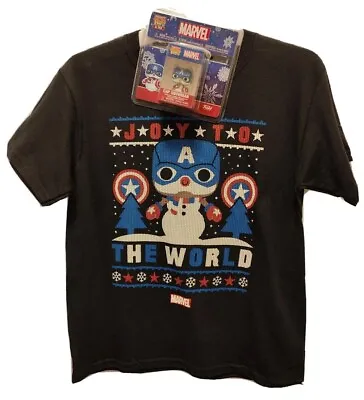 $16.88 • Buy Marvel Captain America Funko Pocket Pop Cap Snowman Boys Kids Christmas Tshirt