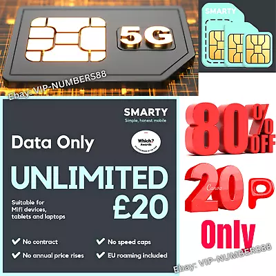 New SMARTY DATA SIM CARD FOR WiFi Router & Dongle Campervan MiFi Hotspot 4G 5G • £0.99