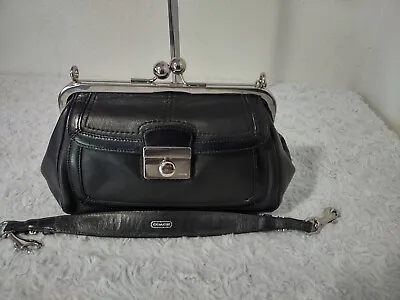 $175 • Buy Rare!! Coach Legacy Framed Black Leather Kiss-lock Handbag, 
