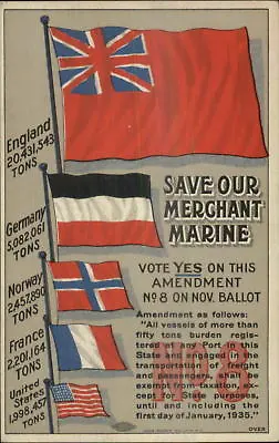 SAVE MERCHANT MARINE Poster Art Shipping California Constitution 1914 Voting • $99.99