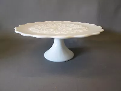 Fenton Glass CAKE PLATE PEDESTAL STAND Spanish Lace 13  Round Milk Glass White • $99.99