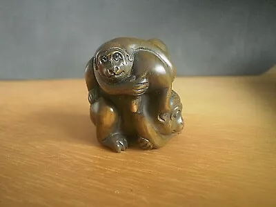 £24.99 • Buy Hand Carved Wood Netsuke Of 3 Monkeys Playing Pile Up Collectable Ape Figure