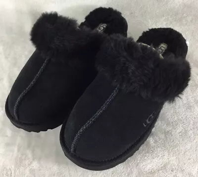 UGG Kids Cozy II Slipper Big Kids Size 2 Black Suede Leather 1019065K Real Fur • $55.96