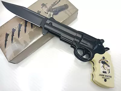 John Wayne Western Revolver Pistol Gun Assist Open Pocket Knife Folder Duke Gift • $22.95