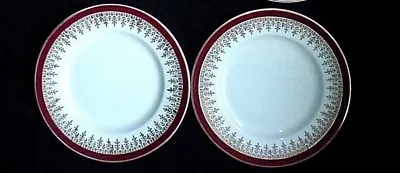  MYOTT ROYALTY' ENGLAND  7 Inch Maroon Red Gold Side Plates X 2 (4 Avail) C1950 • £10.99