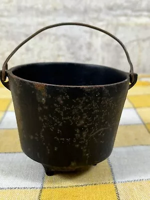 Antique CAST IRON 3 Leg Miniature  WITCHES Cauldron Tiny Copper Wire Handle • $20