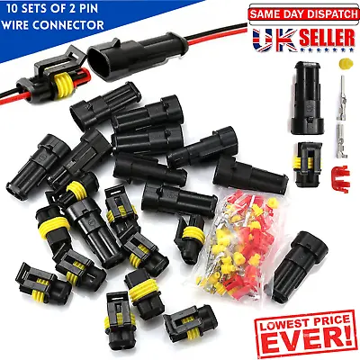 10Set 12V 2Pin Cable Wire Connector Plug Waterproof Sealed For Electrical Car UK • £4.99