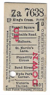 Bus Tram Tickets London 1d OMNIBUS TICKET KING'S CROSS To VICTORIA STATION • £1