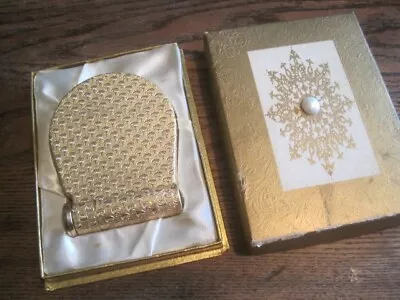 Vintage Coty Golden Metal Duette Compact W/ Powder & Coty 24 Bright 64 Lipstick  • $28.99