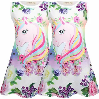 $16.99 • Buy Kids Girl Casual Cartoon Unicorn Sleeveless Dress Princess Cosplay Party Dresses