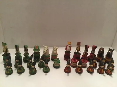 Vintage European (Russia)Folk Art Wooden Chess Piece Set Hand Painted • $34.95