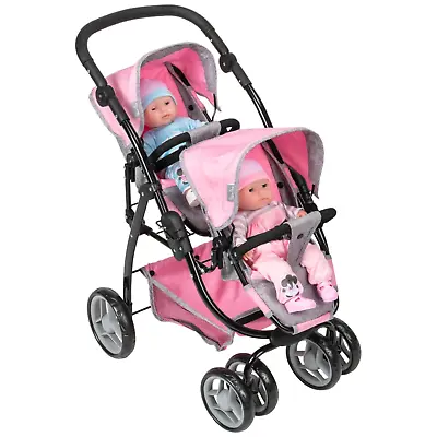Silver Cross Dolls Pram Twin Wave Stroller Tandem Pushchair Toy Double Buggy NEW • £69.99