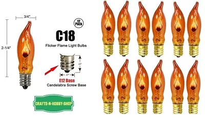 Lot Of 12 Flicker Flame Light Bulbs E12 Candelabra Base 3 Watt  Amber Orange • $13.59