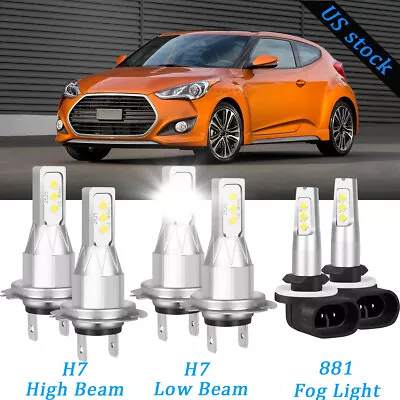 For 2012-2017 Hyundai Veloster 6X White LED Headlight High Low Fog Light Bulbs • $28.11