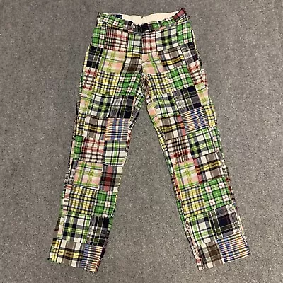 Vintage Polo Ralph Lauren Madras Pants Mens 32x32 Plaid Patchwork Colorful 90's • $78.88