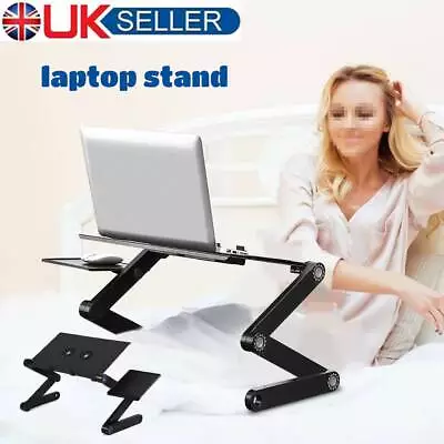 Adjustable Folding Laptop Stand Tray Desk Table With Mouse Pad Dual Cooling Fan • £18.69