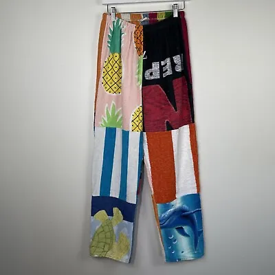 Urban Renewal Pants Women’s Small Patchwork Wide Leg Beach Towel Colorful Terry • $49.99