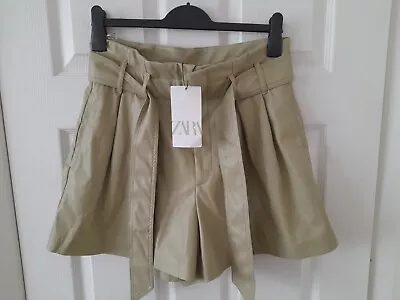 Zara Faux Leather Sand Colour High Waist Women Shorts With Belt Size L • $24.66