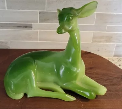 G. Ruggeri Sculpture Resting Doe Deer Italian Artist 1960s Era Resin Jade Color • $59.99