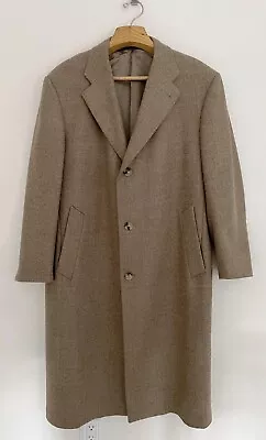 Vintage BURBERRY Mens Classic Overcoat Wool Sz 44 Reg Tan Made In USA • $219.69