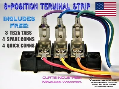  Curtis Terminal Strip 3-position With Quick Connects & Free Crimp Connectors • $3.29